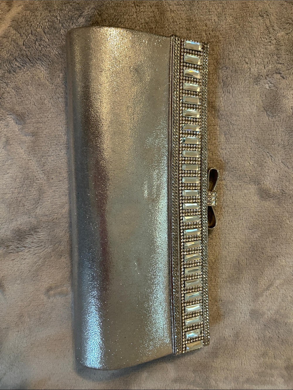 Lulu Townsend Silver Jeweled Clutch with Bow Accent